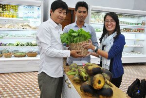 From left, Phen Chhunhak of Improvement of Livelihood and Food Security of Landless and Land-Poor Households, So Saody of ASEAN SAS, and Canady Mao of KOC